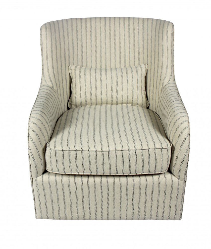 30" Natural Polyester Blend Striped Swivel Lounge Chair