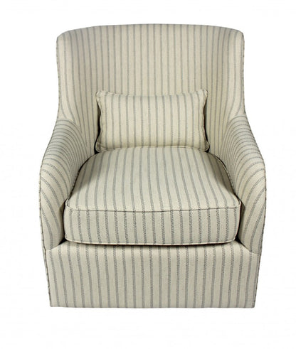 30" Natural Polyester Blend Striped Swivel Lounge Chair