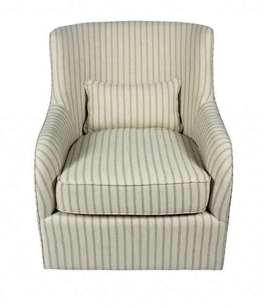 30" Natural Polyester Blend Striped Swivel Lounge Chair