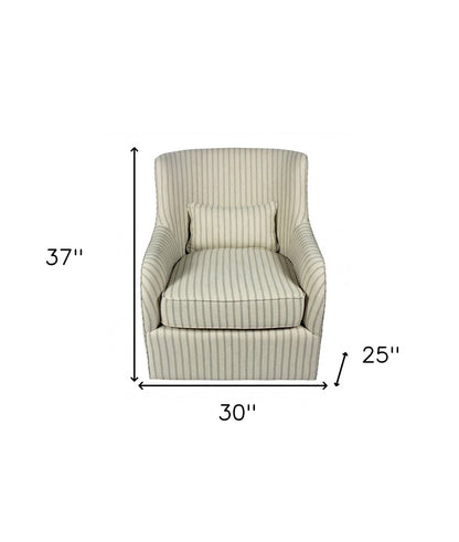 30" Natural Polyester Blend Striped Swivel Lounge Chair