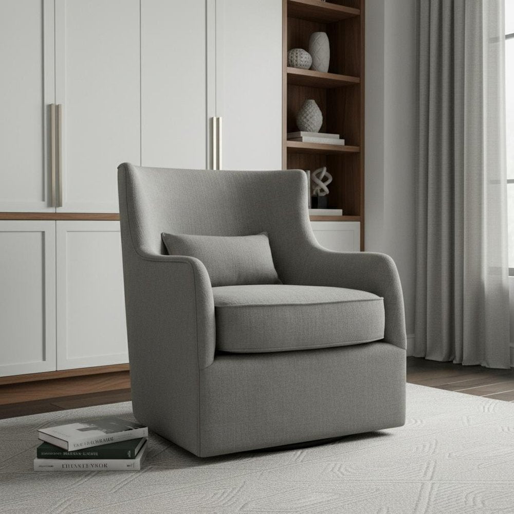 30" Gray Polyester Blend Solid Color Swivel Arm Chair