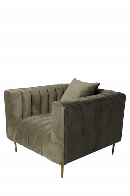 37" Beige Velvet And Gold Solid Color Lounge Chair