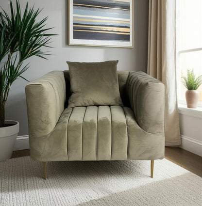 37" Beige Velvet And Gold Solid Color Lounge Chair