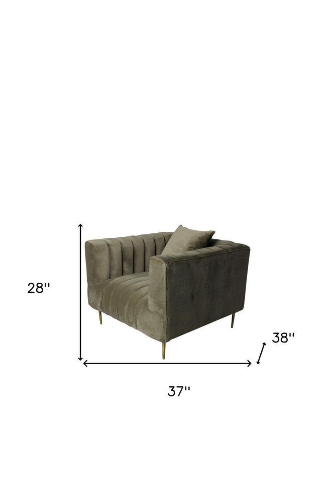 37" Beige Velvet And Gold Solid Color Lounge Chair