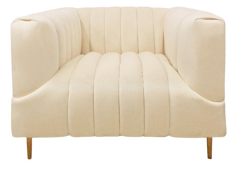 37" Ivory Velvet And Gold Solid Color Lounge Chair