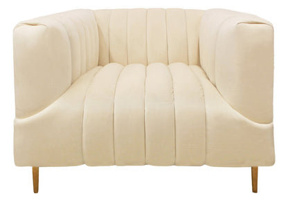 37" Ivory Velvet And Gold Solid Color Lounge Chair