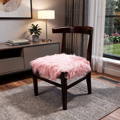 21" Blush Faux Fur And Dark Brown Solid Color Side Chair