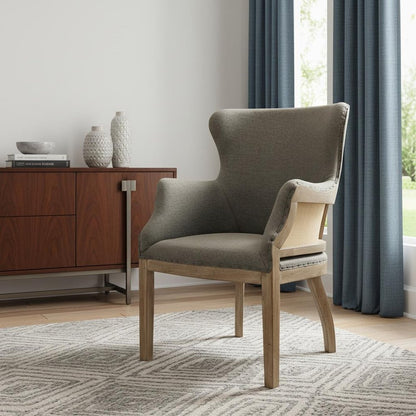 25" Gray Linen And Natural Solid Color Arm Chair