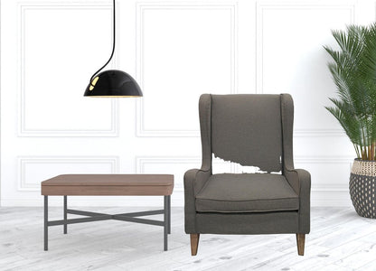 29" Gray Linen And Natural Solid Color Lounge Chair