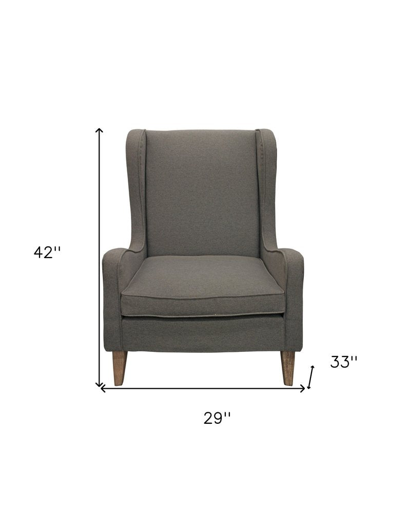 29" Gray Linen And Natural Solid Color Lounge Chair