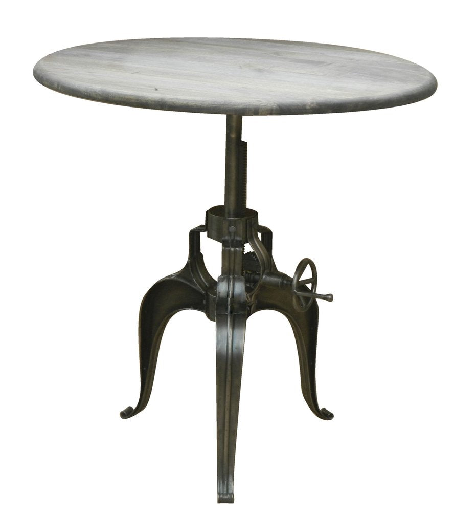 Adjustable Height Gray and Silver Solid Wood and Iron Pedestal Base Round Top Dining Table