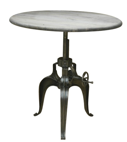 Adjustable Height Gray and Silver Solid Wood and Iron Pedestal Base Round Top Dining Table