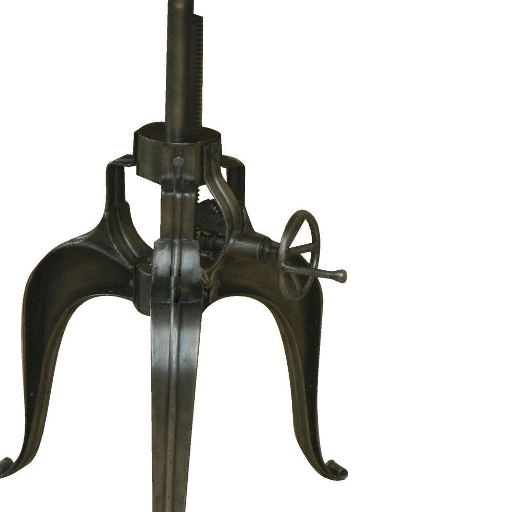 Adjustable Height Gray and Silver Solid Wood and Iron Pedestal Base Round Top Dining Table