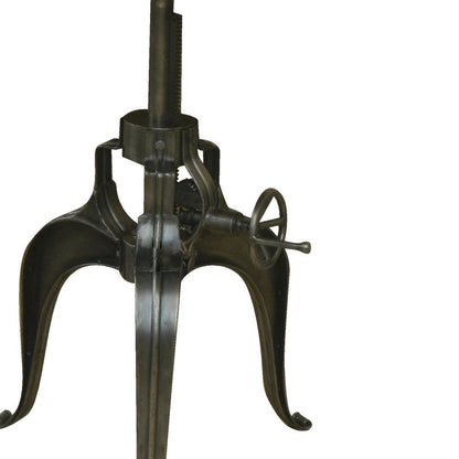 Adjustable Height Gray and Silver Solid Wood and Iron Pedestal Base Round Top Dining Table