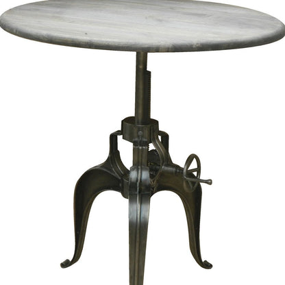 Adjustable Height Gray and Silver Solid Wood and Iron Pedestal Base Round Top Dining Table