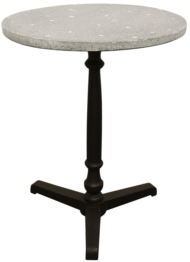 24" Gray And Black Stone And Iron Round Dining Table
