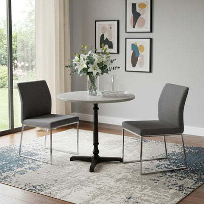 24" Gray And Black Stone And Iron Round Dining Table