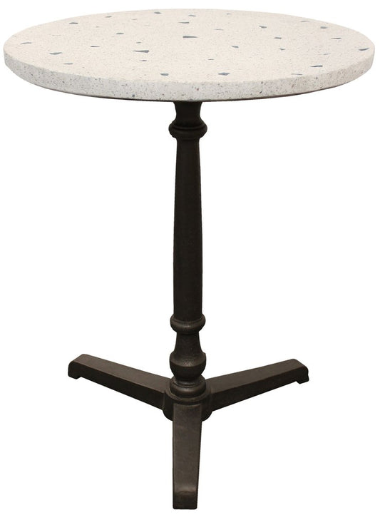 24" Ivory And Black Stone And Iron Round Bistro Dining Table
