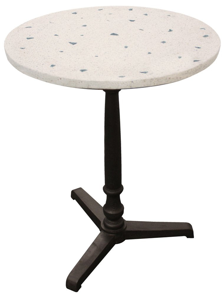 24" Ivory and Brown Stone and Iron Pedestal Base Round Top Dining Table