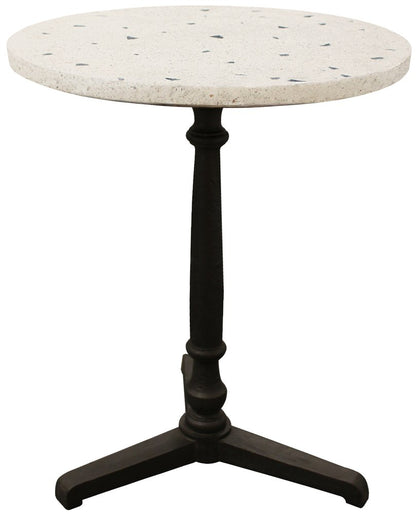 24" Ivory and Brown Stone and Iron Pedestal Base Round Top Dining Table