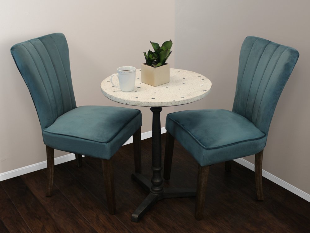 24" Ivory and Brown Stone and Iron Pedestal Base Round Top Dining Table