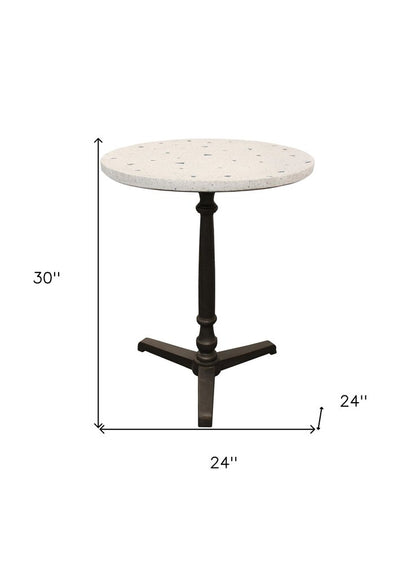 24" Ivory and Brown Stone and Iron Pedestal Base Round Top Dining Table