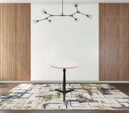 24" Ivory and Brown Stone and Iron Pedestal Base Round Top Dining Table