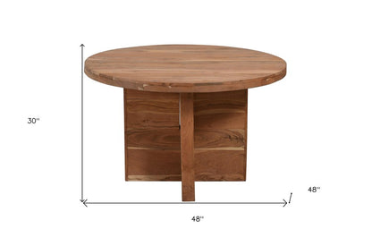 48" Natural Rounded Solid Wood Dining Table