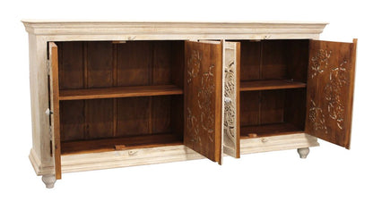 71" Beige Solid Wood Sideboard with Four Doors
