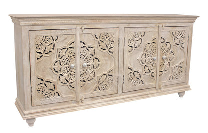 71" Beige Solid Wood Sideboard with Four Doors