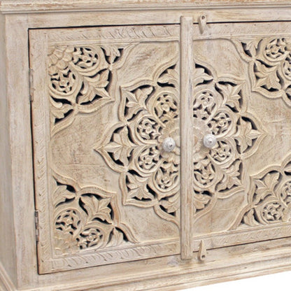 71" Beige Solid Wood Sideboard with Four Doors
