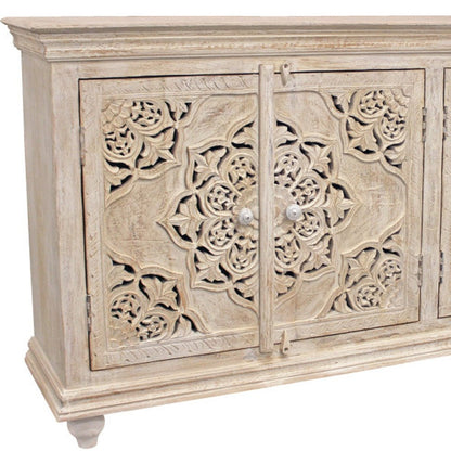 71" Beige Solid Wood Sideboard with Four Doors