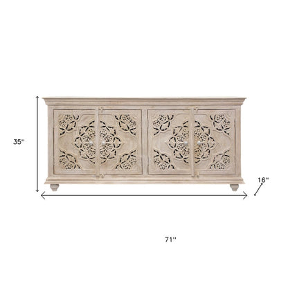 71" Beige Solid Wood Sideboard with Four Doors