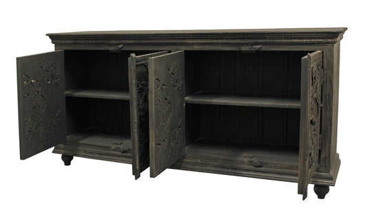 71" Distressed Gray Solid Wood Sideboard with Four Doors