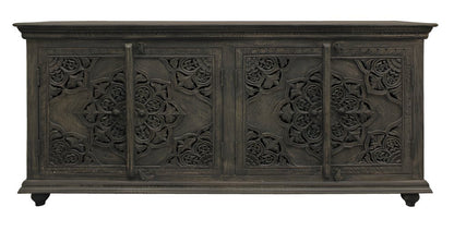 71" Distressed Gray Solid Wood Sideboard with Four Doors