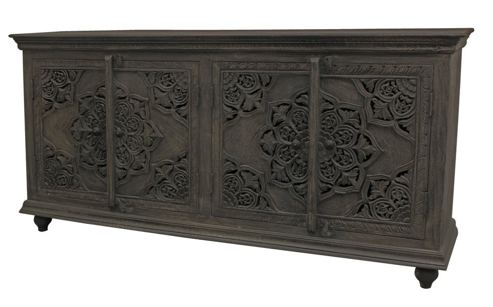 71" Distressed Gray Solid Wood Sideboard with Four Doors