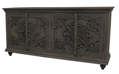 71" Distressed Gray Solid Wood Sideboard with Four Doors