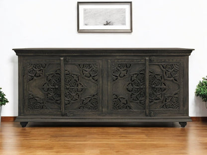 71" Distressed Gray Solid Wood Sideboard with Four Doors