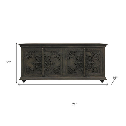 71" Distressed Gray Solid Wood Sideboard with Four Doors
