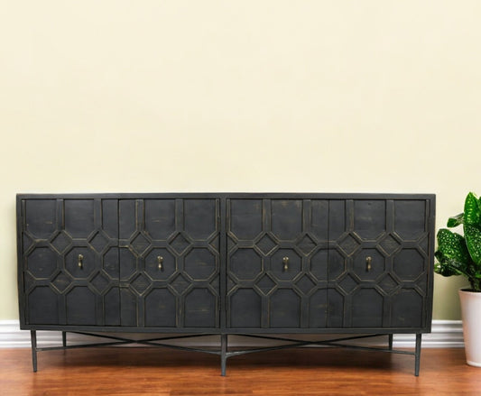 71" Black Solid Wood Sideboard with Four Doors
