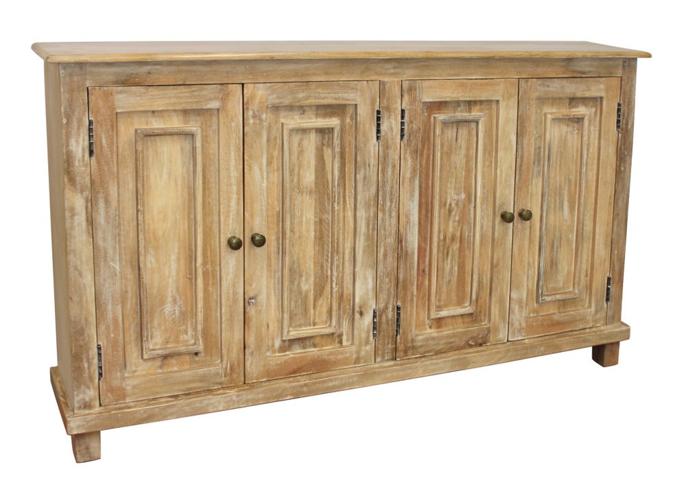 60" Natural Distressed Solid Wood Sideboard with Four Doors