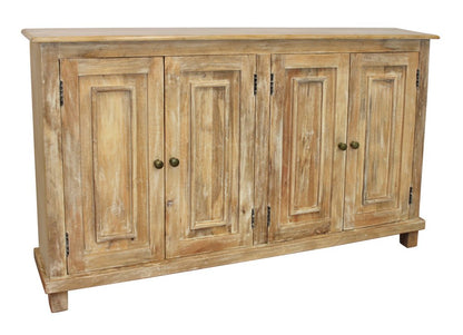 60" Natural Distressed Solid Wood Sideboard with Four Doors