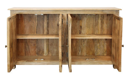 60" Natural Distressed Solid Wood Sideboard with Four Doors