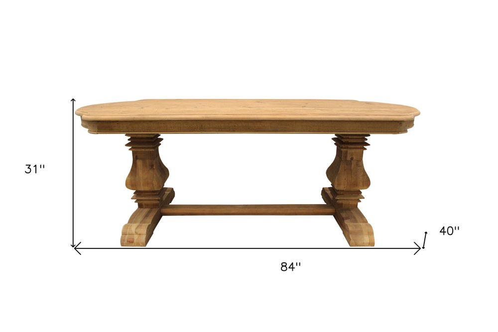 84" Natural Solid Wood Trestle Base Dining Table