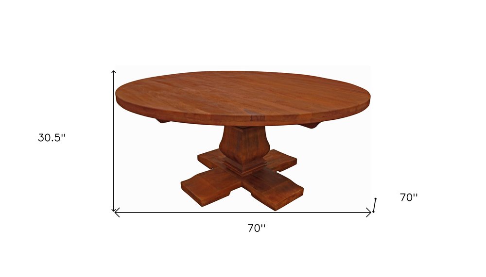 70" Brown Rounded Solid Wood Dining Table