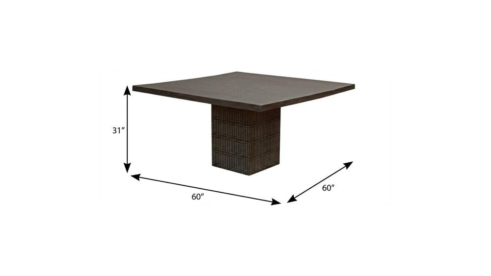 60" Brown Square Solid Wood Dining Table