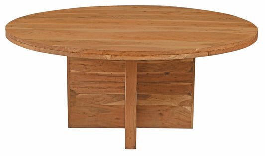 70" Natural Solid Wood Pedestal Base Round Top Dining Table