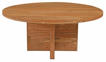 70" Natural Solid Wood Pedestal Base Round Top Dining Table