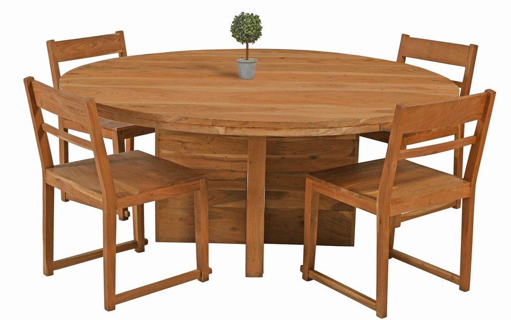 70" Natural Solid Wood Pedestal Base Round Top Dining Table