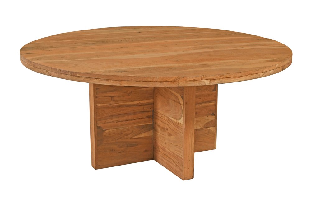 70" Natural Solid Wood Pedestal Base Round Top Dining Table